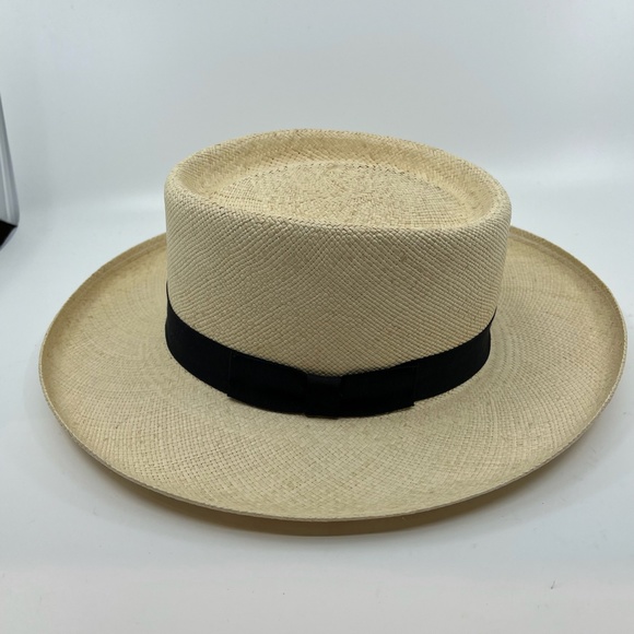Unisex Classic Wide Brim Straw Panama Fedora with Black Grosgrain Band Medium main image 10